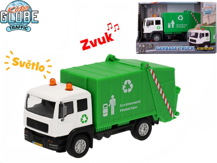 Kids Globe Traffic šiukšliavežis 15 cm su atbuline eiga, šviesa ir garsu