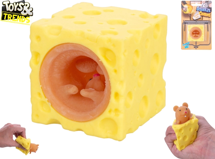 Anti-stress toy cheese cube with popping mouse