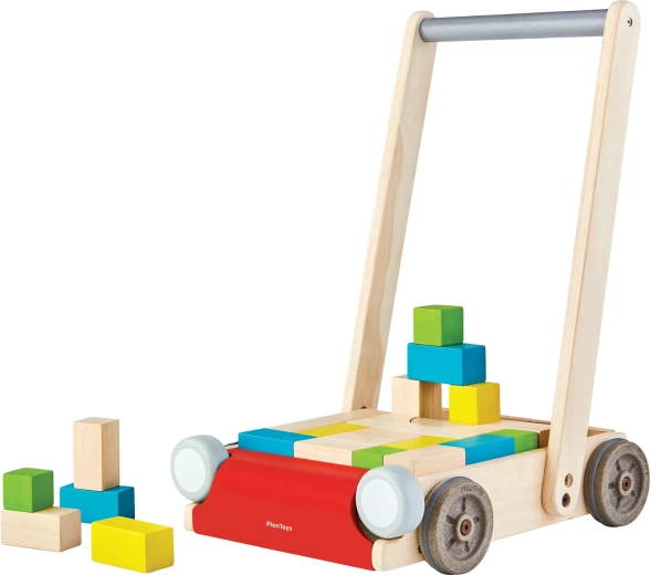PlanToys medinė vaikštynė su kaladėlėmis