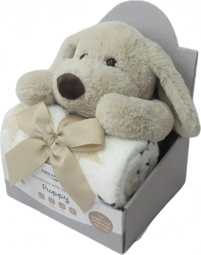 Free2Play pliušinis žaislas su pledu puppy brown/white