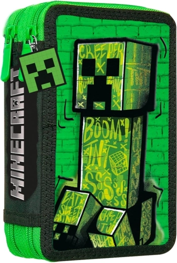 two-compartment pencil case with Minecraft supplies