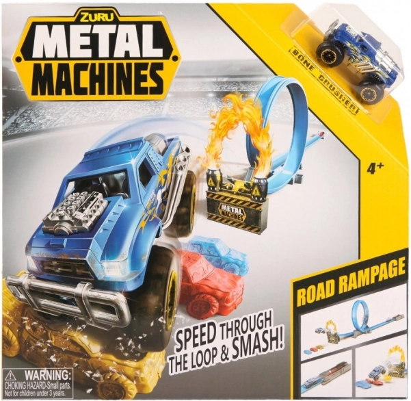 Kaskadininkų lenktynių trasa su rampa ir paleidėju su metaliniu automobiliuku