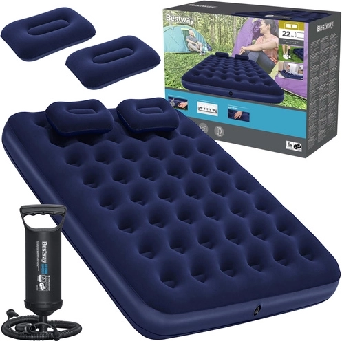 Bestway velūrinis pripučiamas čiužinys Queen 203 × 152 cm su pompa ir pagalvėlėmis
