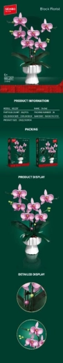 Rožinės orchidėjos vazone konstruktorius, 562 detalės