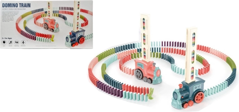 Domino traukinukas su automatiniu domino dėliojimu