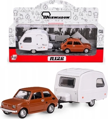 Fiat 126p su karavanine priekaba Niewiadów N-126, rudas, modelis 1:43