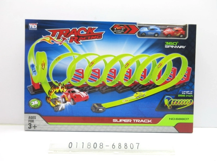 Extreme racing track for kids 3+ with 360° loops and 2 cars, 36 pieces