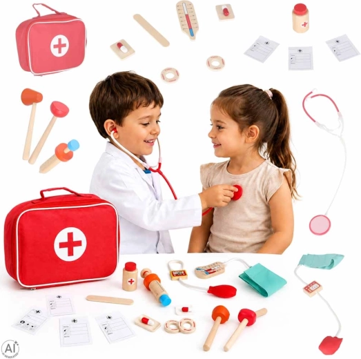 Wooden doctor set with medical bag for children