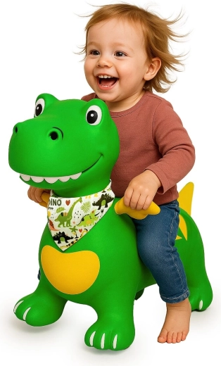 Žalias šokinėjantis dinozauras su sparnais HoppyDoo ir pompua