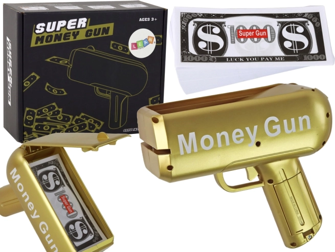 Auksinis pinigų pistoletas MONEY GUN – šaudantis banknotais