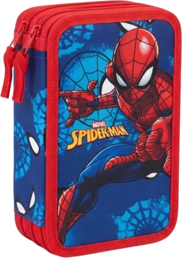 Trijų skyrių sukomplektuotas mokyklinis penalas „Spider-Man“, mėlynos ir raudonos spalvos