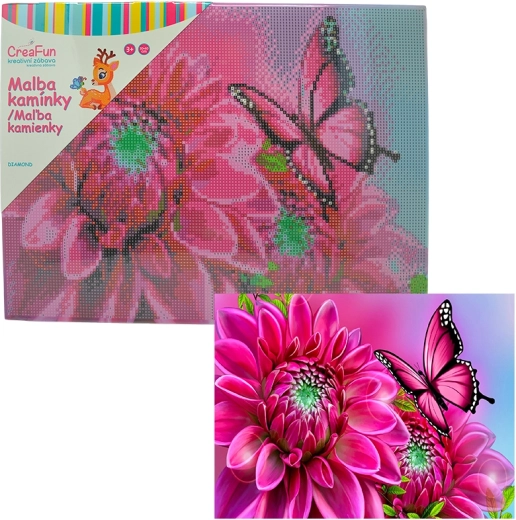 Deimantinis tapymas – gėlė ir drugelis 30 × 40 cm