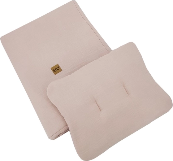 EKO muslin 2-piece crib set, powder pink, 30 × 40 cm and 75 × 100 cm