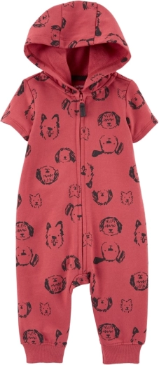 CARTER'S zip-up footless romper, short sleeve red dog boy – 3 m