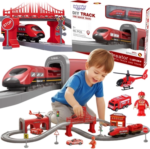 Woopie Firefighter Electric Train Set with Sounds, 66 Pieces
