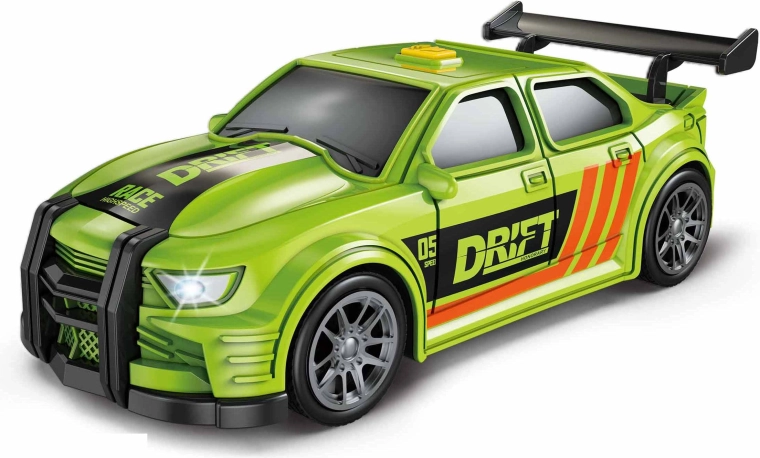 Žalias lenktyninis automobilis su šviesos ir garso efektais, 16 cm