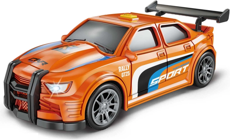 Oranžinis lenktyninis automobilis su šviesos ir garso efektais, 16 cm