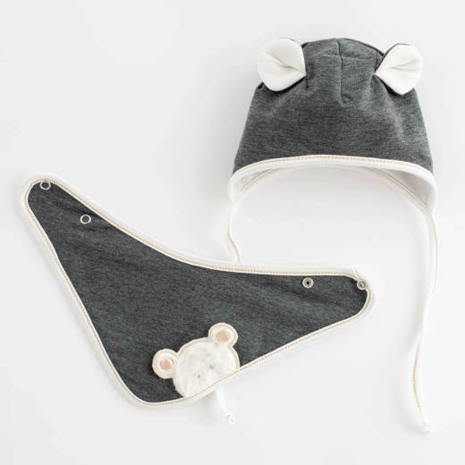 Spring infant cap with neck scarf New Baby Sebastian, grey, size 56 (0–3 m)
