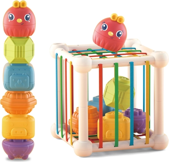 Woopie baby elastinė sensorinė kaladėlė ir rūšiuoklis vaikams (gyvūnėliai) + barškutis, 7 dalys