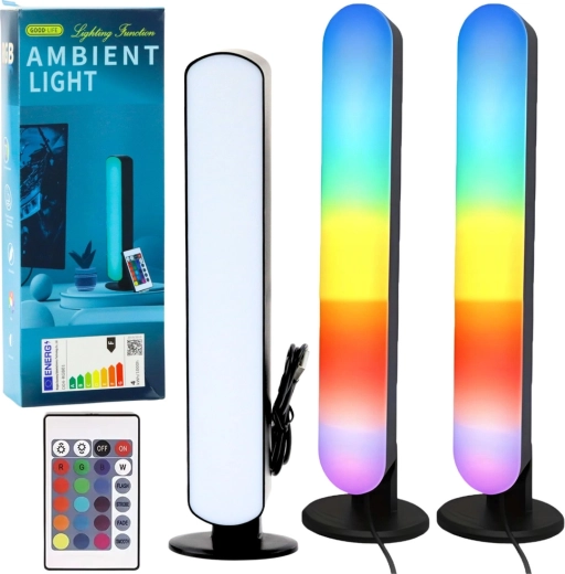 RGB LED aplinkinio apšvietimo lempų rinkinys su nuotolinio valdymo pultu – 2 vnt.