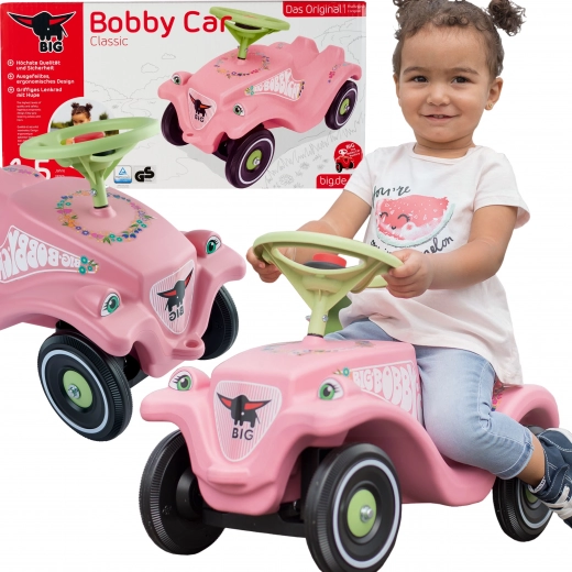 Paspiriamas automobilis BIG Bobby Car Classic Flower, rožinis