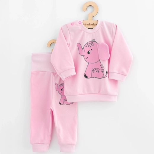 Baby set long-sleeve shirt and sweatpants NEW BABY Happy Elephant pink 62 (3–6 m)