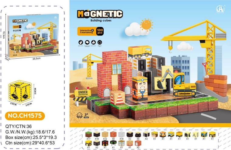 Magnetinės kaladėlės – statybvietė, 100 dalių