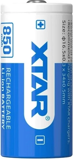 Xtar li-ion akumuliatorius 16340 / r-cr123 3,7 v 850 mah su apsauga – 1 vnt.
