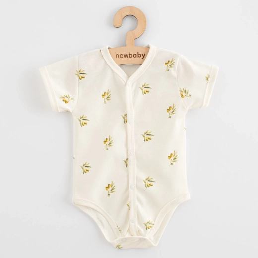 New Baby Olive Full-Opening Baby Bodysuit with Short Sleeves, Size 68