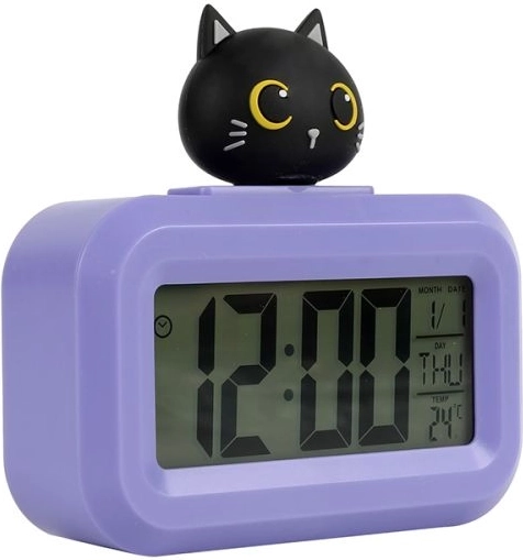 Žadintuvas su kačiuku, violetinis