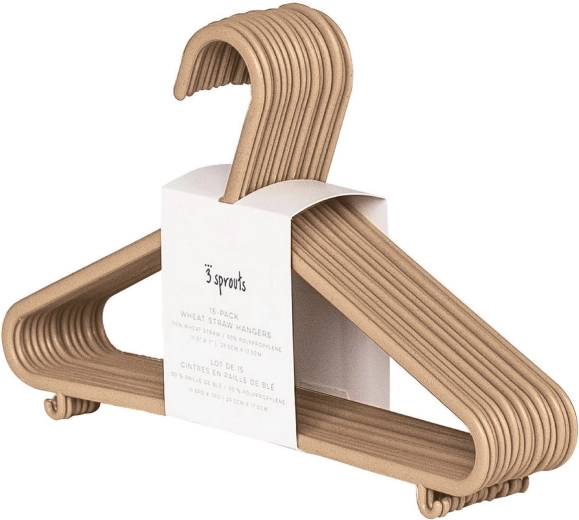 3 Sprouts wheat straw children's hangers, brown - 15 pcs