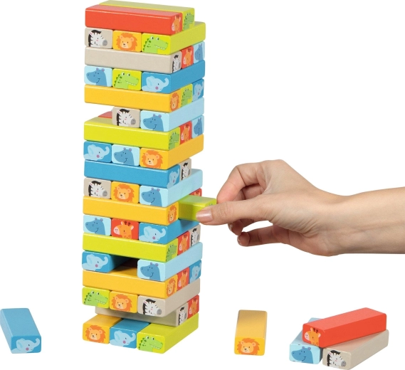 Wooden tumbling tower with animals - 1 piece