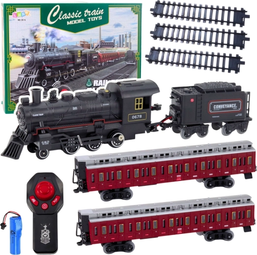 Klasikinis elektrinis traukinukas su 2,4 GHz nuotolinio valdymo pultu, šviesomis, garsais ir dūmais CLASSIC TRAIN