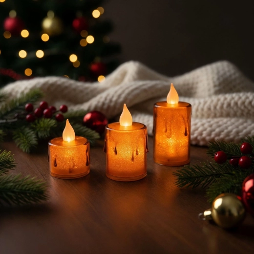 LED žvakių rinkinys su šilta balta šviesa, 3 vnt.