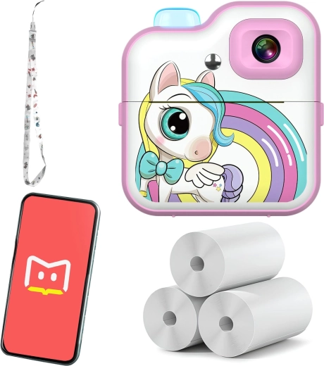 Children's instant camera Renew Force with thermal printing, pink unicorn