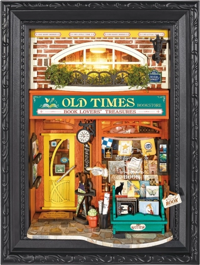 RoboTime 3D Wooden Bookstore Old Times Puzzle in a Frame