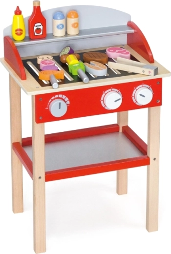 Standing grill with sturdy construction and shelf