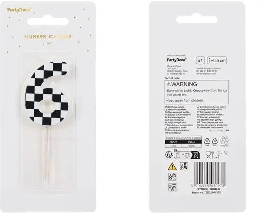 Birthday Candle Number 6 Checkered Pattern 5.5 cm