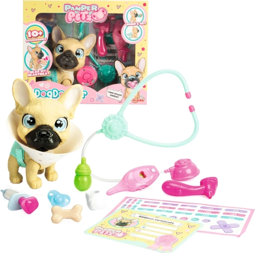 PAMPER PETZ figure veterinary set with French Bulldog
