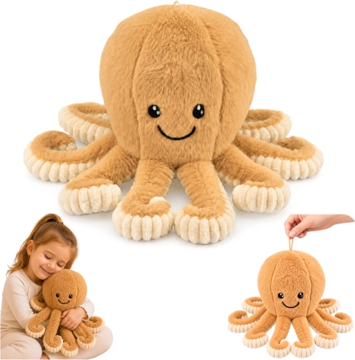 Plush octopus with stretchy tentacles beige 30 cm - 1 piece