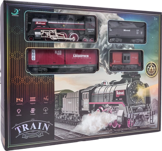 Retro traukinukas su šviesomis, garsais ir dūmais, 138 cm