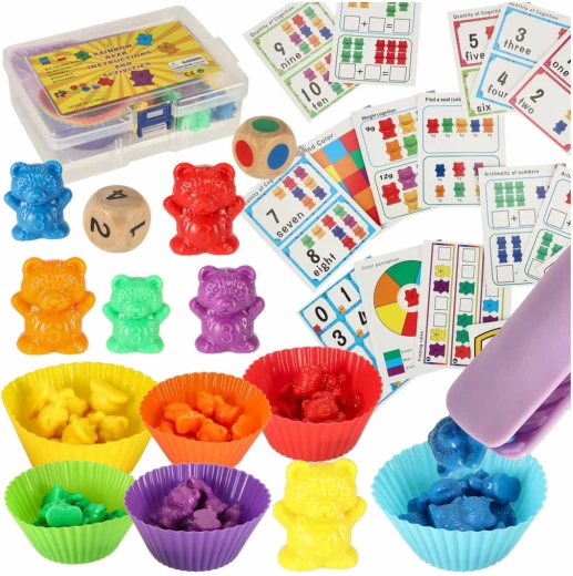 Montessori meškiukai – rinkinys skaičiavimui ir spalvoms mokytis, 44 dalys
