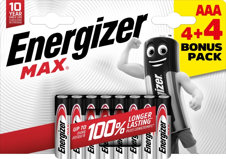 Energizer Max AAA šarminės baterijos 8 vnt. (4+4)