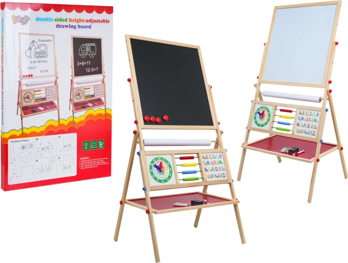 Wooden double-sided educational board with accessories
