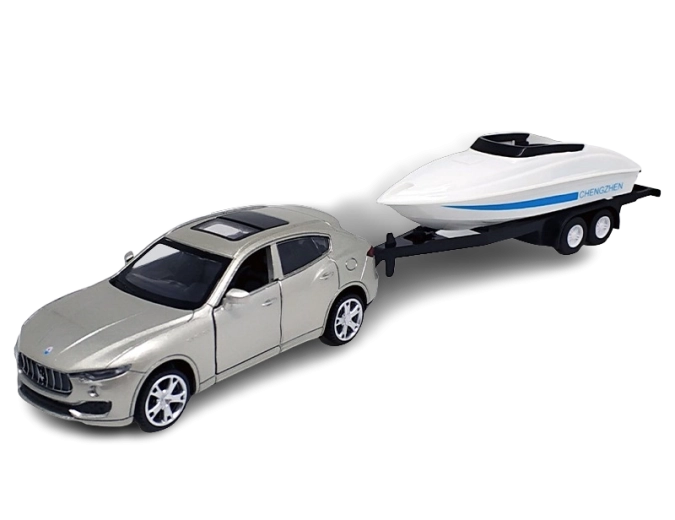 Metalinis Maserati Levante SUV modelis su valties priekaba 1:43
