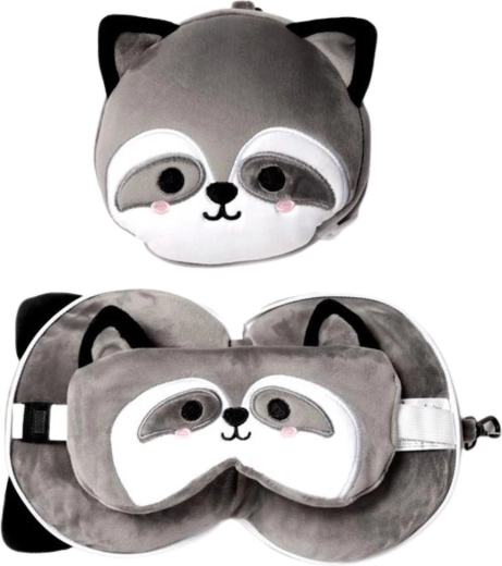 Travel pillow with eye mask Relaxeazzz raccoon - 1 piece