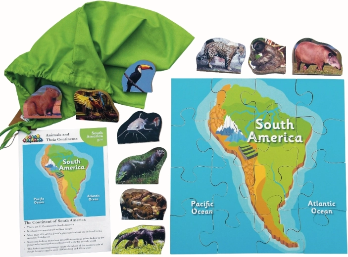 Wooden Puzzle South America and its Animals - 16 pieces and 10 animals