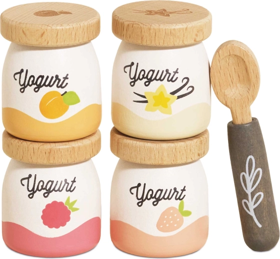 Le Toy Van mediniai žaidybiniai jogurtai su šaukšteliu