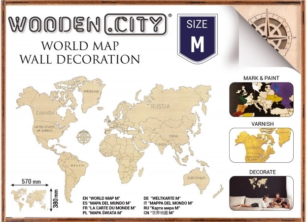 Medinis pasaulio žemėlapis M 57 × 38 cm WOODEN CITY