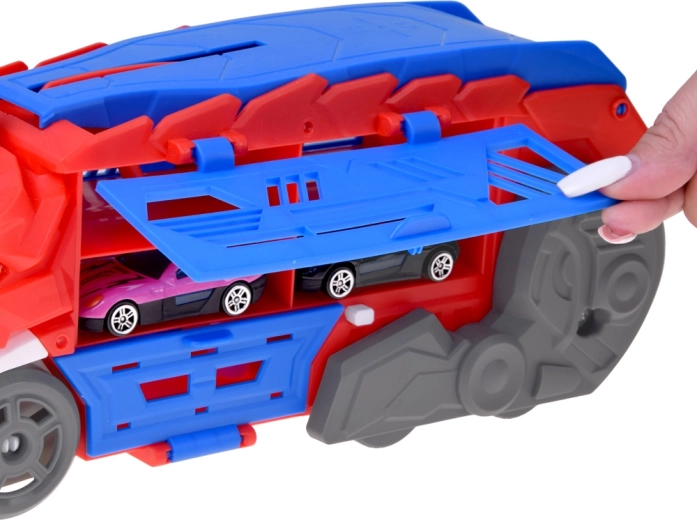 Garage and track hidden inside the dinosaur